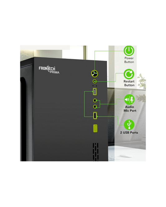 FRONTECH Prima Silver ATX PC Case - Black | HD Audio, 2x USB 2.0 | FT-4276
