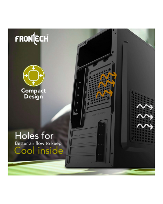 FRONTECH Fiera Silver ATX PC Cabinet - Black | 2x USB 2.0 | FT-4280