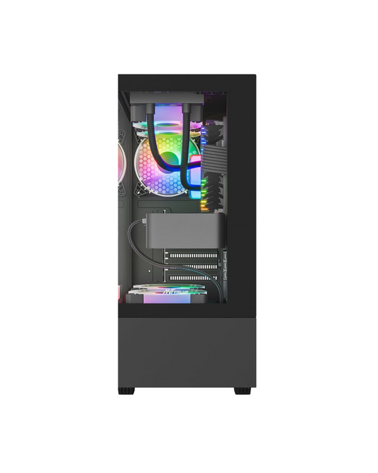 Ant Value CV100 Mid-Tower PC Gaming Case - Black (ATX) | Tempered Glass, Rainbow Fans