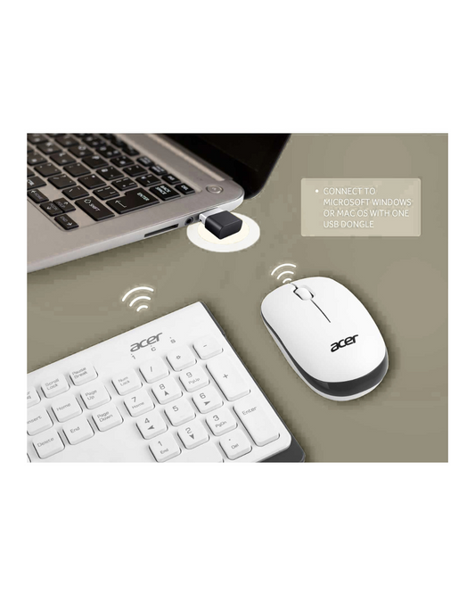Acer Wireless Keyboard & Mouse Combo with 2.4GHz Nano Receiver, 1600 DPI, White/Grey