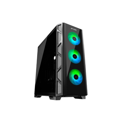 Ant Esports Glass Dynamic GT Mid-Tower Computer Case/Gaming Cabinet - Black | Pre-Installed 3 x 120mm Front Fans and 1 x 120 mm Rear Fan