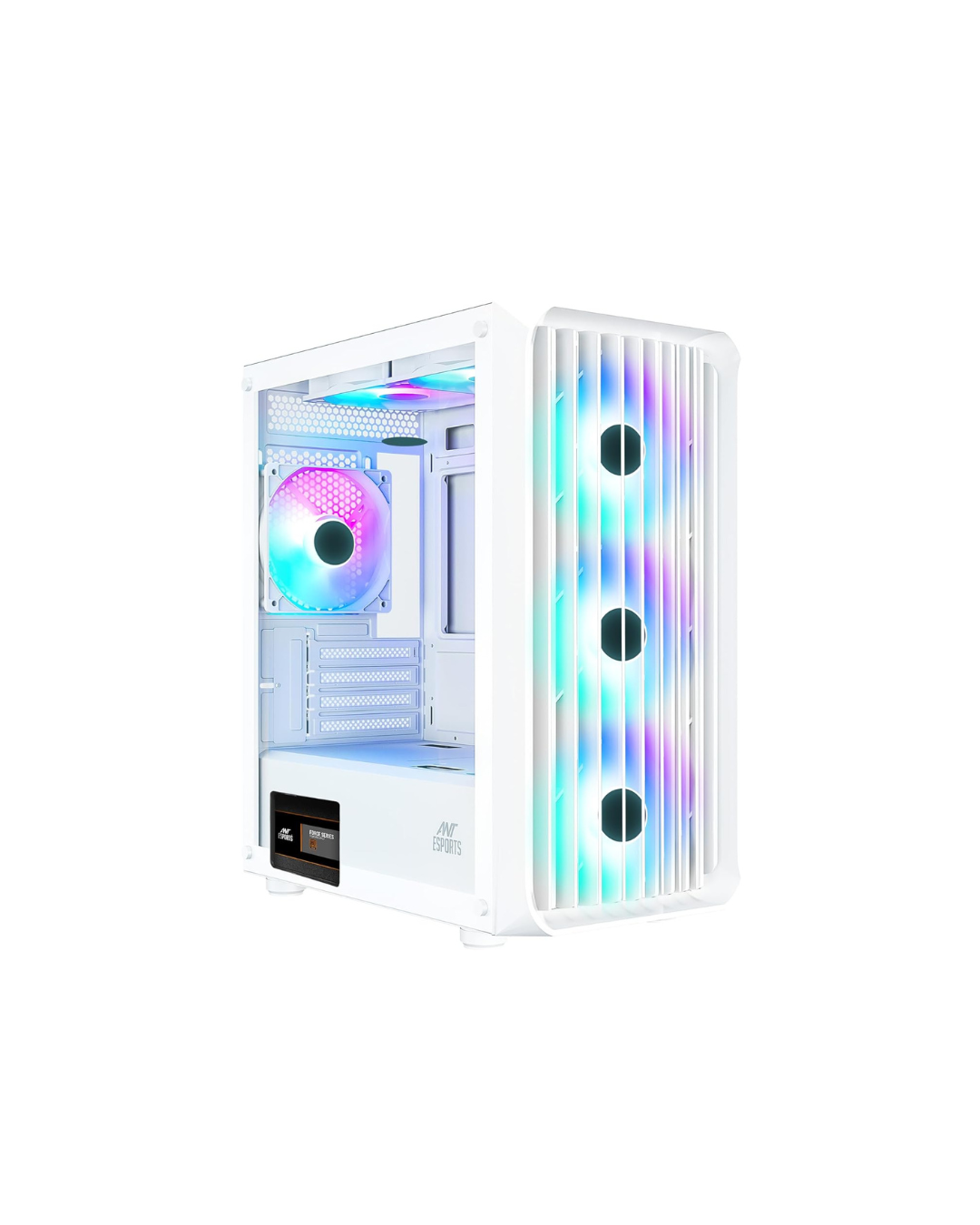 Ant Esports 205 Mini 6F Mini-Tower Gaming Case - White | 6 ARGB Fans, Tempered Glass