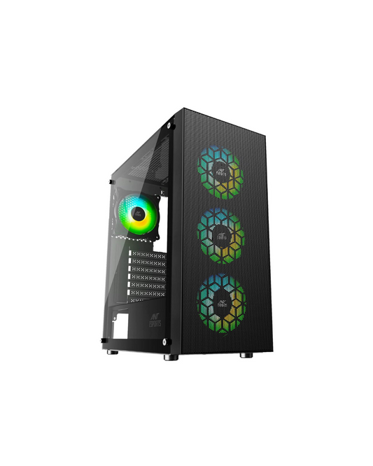 Ant Esports ICE-110 Mid-Tower PC Case - Black (E-ATX) | 4 Pre-Installed Fans