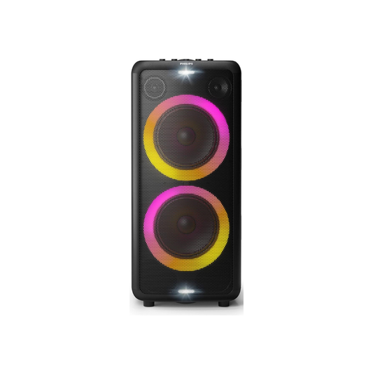 PHILIPS Party Speaker TAX5206, 160W Output, 14 hrs Playtime, 2X 8 Woofer & 2 x 2.5 Tweeter, Guitar & Mic Input, Party Lights, Trolley with Wheels (Black)