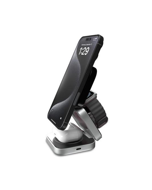 Virtutron Foldable 3-in-1 Magnetic Wireless Charging Hub for MagSafe iPhone, Apple Watch, and AirPods