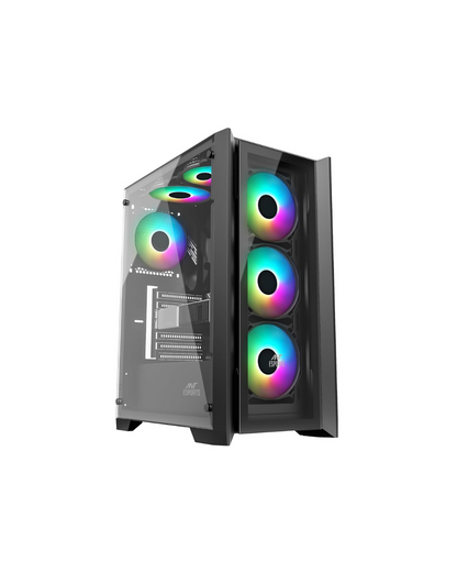 Ant Esports ICE-170TG Mid-Tower PC Case - Black (ATX) | 4 Pre-Installed Fans