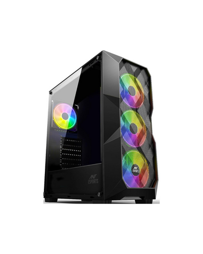 Ant Esports ICE-300 Mesh Mid-Tower PC Case - Black (ATX) | Tempered Glass, 3 ARGB Fans