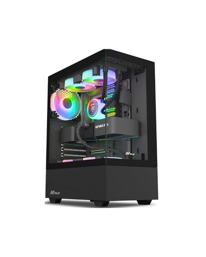 Ant Value CV100 Mid-Tower PC Gaming Case - Black (ATX) | Tempered Glass, Rainbow Fans