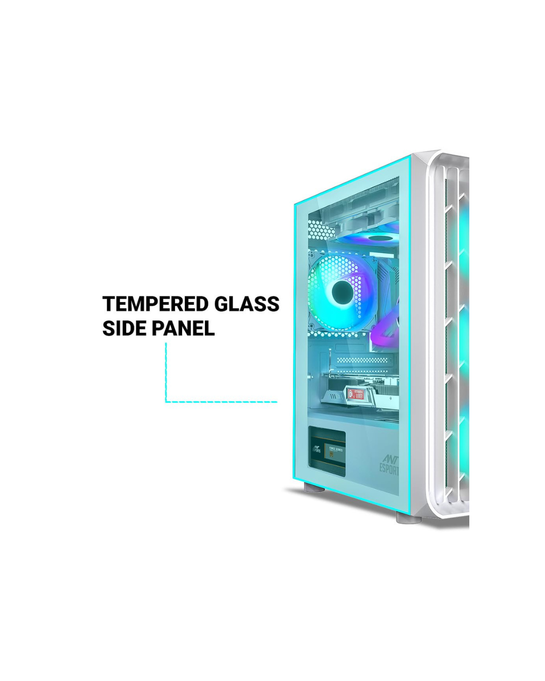 Ant Esports 205 Mini 6F Mini-Tower Gaming Case - White | 6 ARGB Fans, Tempered Glass