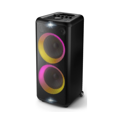 PHILIPS Party Speaker TAX5206, 160W Output, 14 hrs Playtime, 2X 8 Woofer & 2 x 2.5 Tweeter, Guitar & Mic Input, Party Lights, Trolley with Wheels (Black)