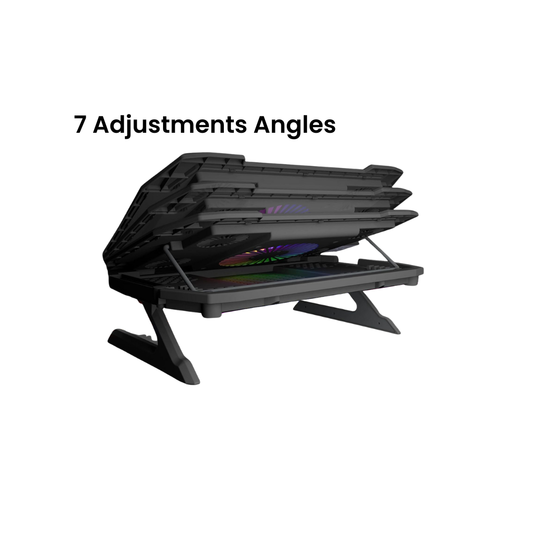 Archer Tech Lab, Squall 300 RGB Gaming Laptop Cooling Pad with Aluminium Metal Grid, 5 Turbo Fans, Dual USB Ports
