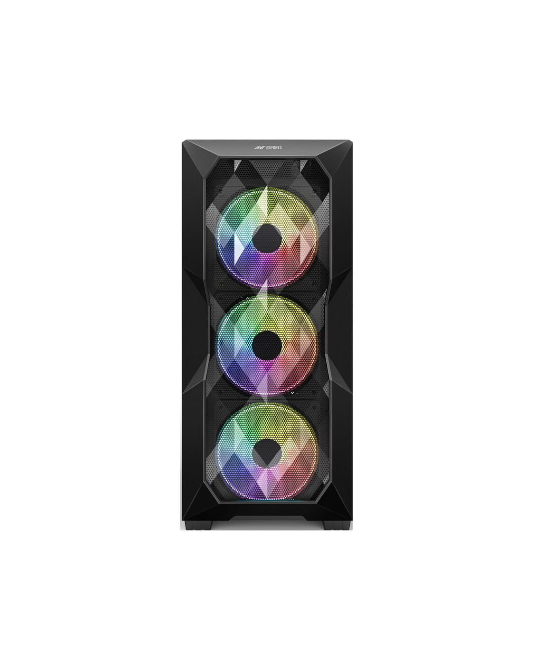 Ant Esports ICE-300 Mesh Mid-Tower PC Case - Black (ATX) | Tempered Glass, 3 ARGB Fans