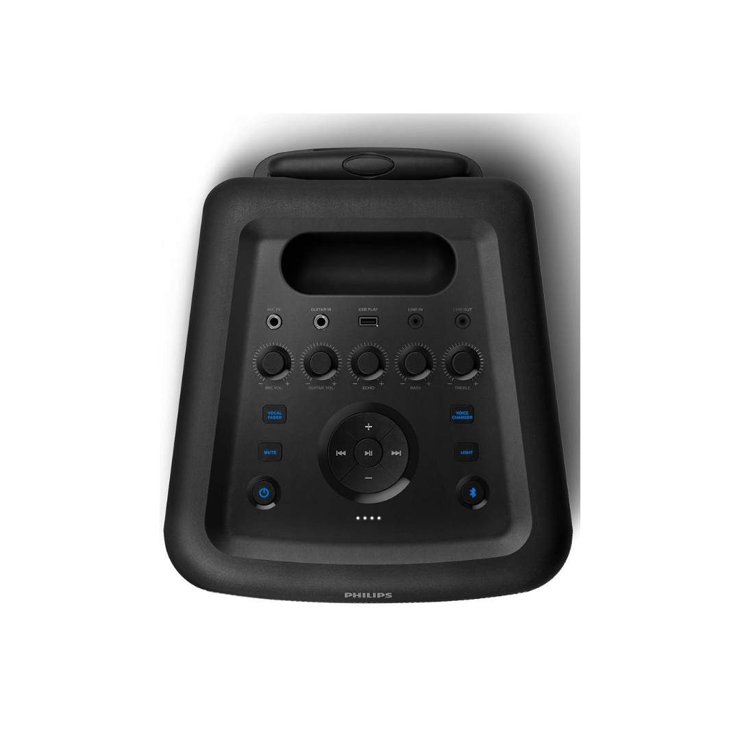 PHILIPS Party Speaker TAX5206, 160W Output, 14 hrs Playtime, 2X 8 Woofer & 2 x 2.5 Tweeter, Guitar & Mic Input, Party Lights, Trolley with Wheels (Black)