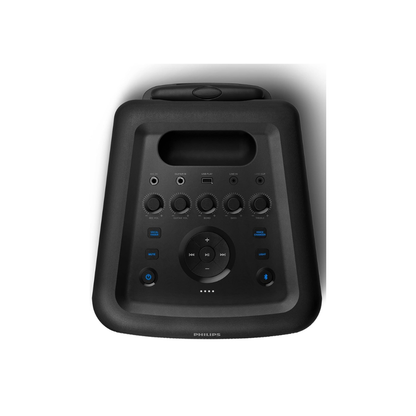 PHILIPS Party Speaker TAX5206, 160W Output, 14 hrs Playtime, 2X 8 Woofer & 2 x 2.5 Tweeter, Guitar & Mic Input, Party Lights, Trolley with Wheels (Black)
