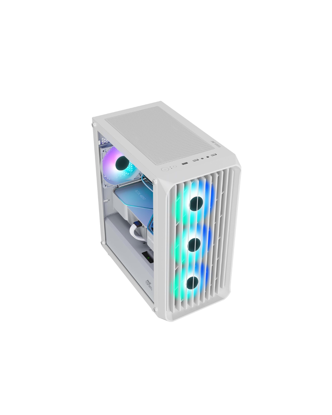 Ant Esports 205 Mini 6F Mini-Tower Gaming Case - White | 6 ARGB Fans, Tempered Glass