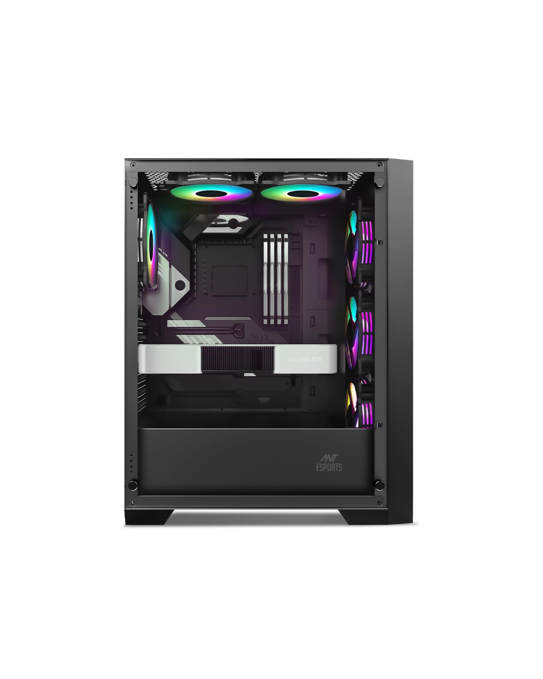 Ant Esports ICE-170TG Mid-Tower PC Case - Black (ATX) | 4 Pre-Installed Fans