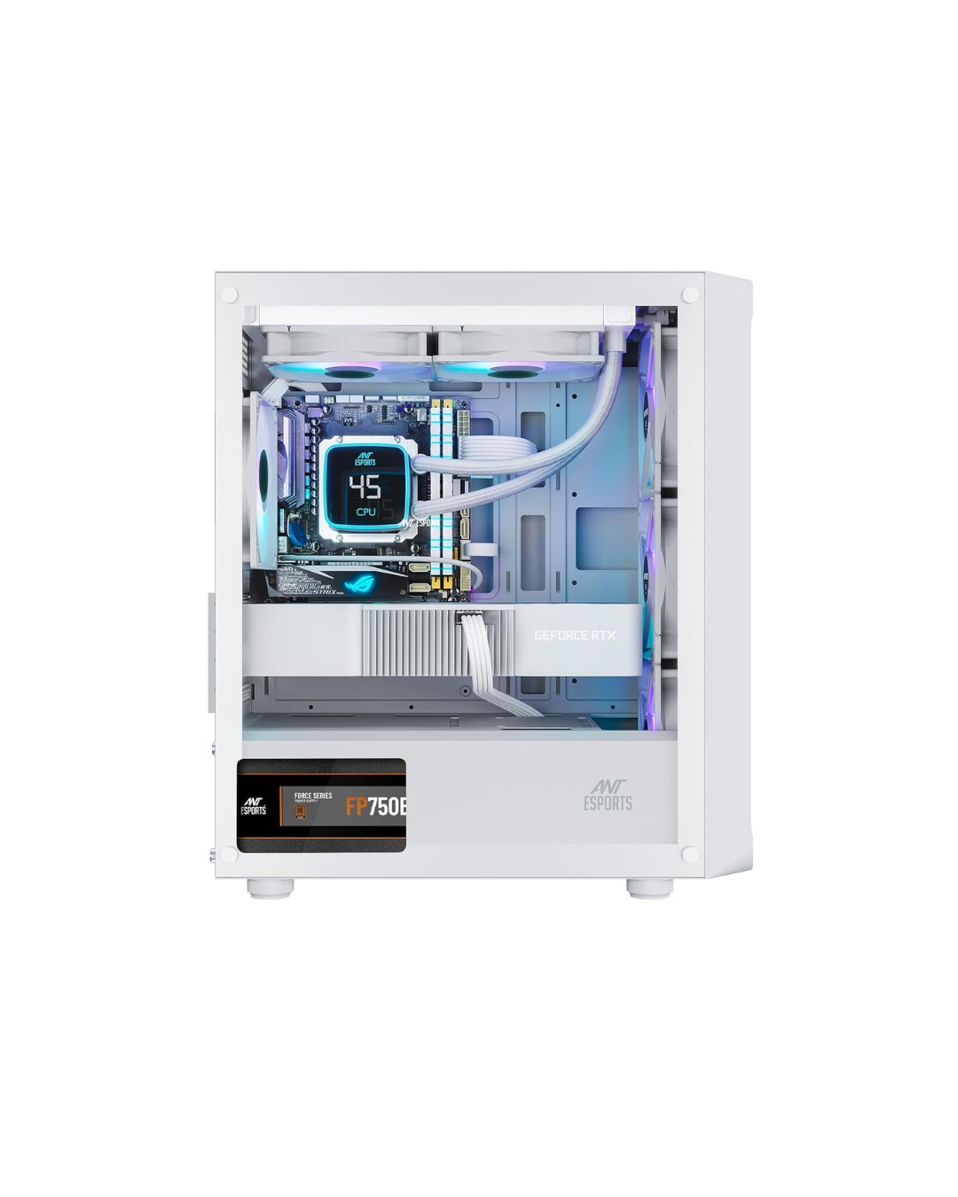 Ant Esports 205 Mini 6F Mini-Tower Gaming Case - White | 6 ARGB Fans, Tempered Glass