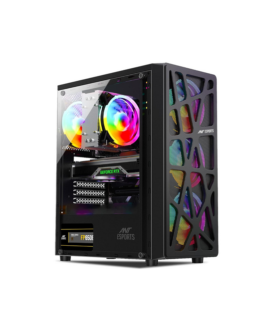 Ant Esports Elite 1100 Mid-Tower PC Case - Black (ATX/M-ATX/ITX) | Pre-Installed Rainbow Fans