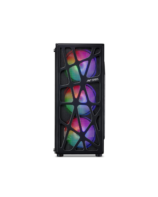 Ant Esports Elite 1100 Mid-Tower PC Case - Black (ATX/M-ATX/ITX) | Pre-Installed Rainbow Fans