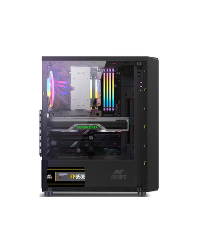 Ant Esports Elite 1100 Mid-Tower PC Case - Black (ATX/M-ATX/ITX) | Pre-Installed Rainbow Fans
