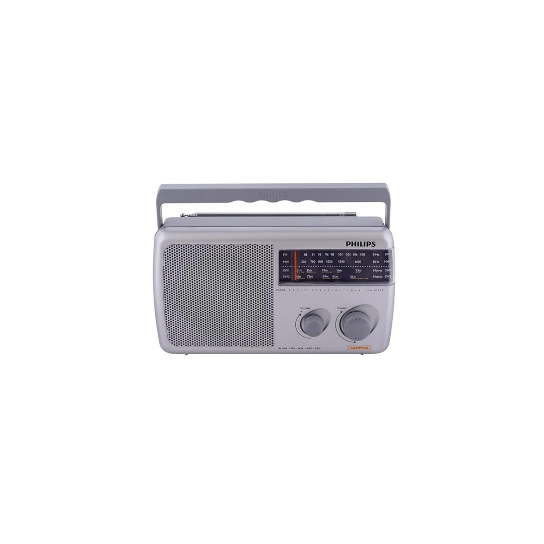 Philips Radio RL384/94 with MW/FM/SW, 500mW +1 dB RMS Sound Output, 3xR20 (4.5V DC) Battery, 4.5V External DC Socket, Without Battery/Adaptor (Grey)