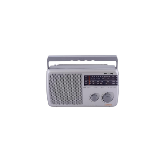 Philips Radio RL384/94 with MW/FM/SW, 500mW +1 dB RMS Sound Output, 3xR20 (4.5V DC) Battery, 4.5V External DC Socket, Without Battery/Adaptor (Grey)